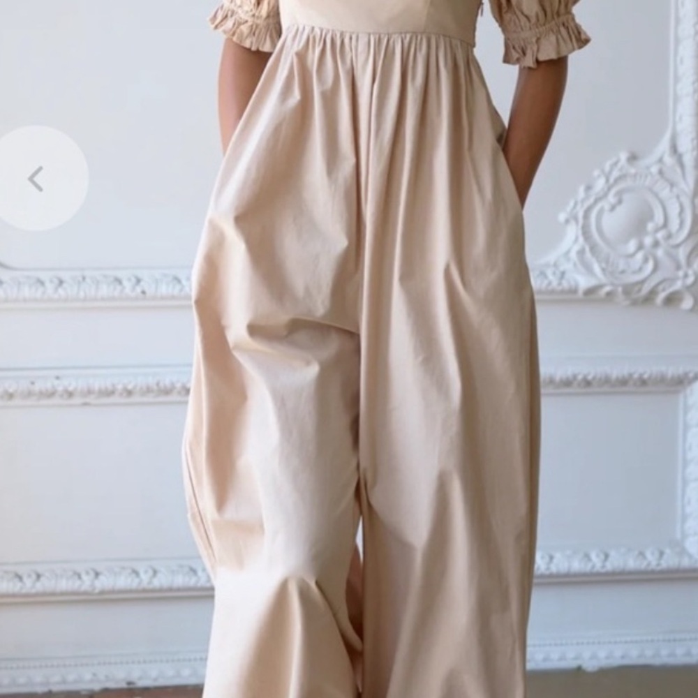 Selkie Cream Wide-Leg Jumpsuit with Puffed Sleeves